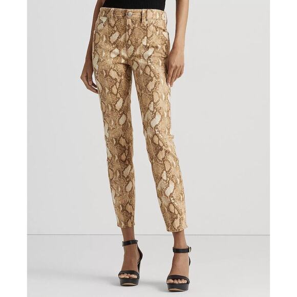 Lauren Ralph Lauren Jeans Women 8 High Rise Skinny Super Stretch Snake Print NWT - Picture 1 of 16